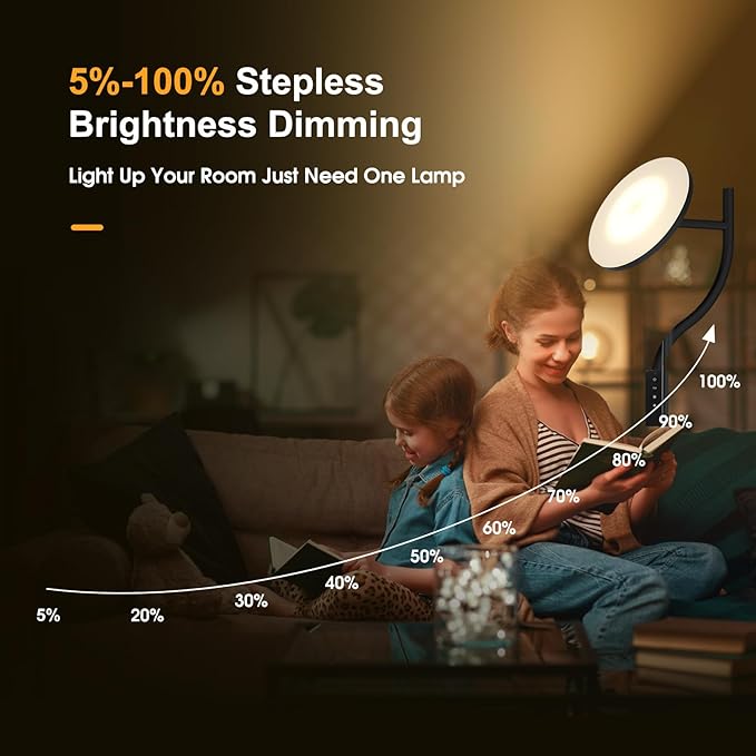 PESRAE 36W/3600LM LED Torchiere Super Bright Standing Lamp for Living Room, Rotatable Tall Lamp with Remote Control, Stepless Color Temperatures and Dimming Floor Lamps for Bedroom Office - LeafyLoom
