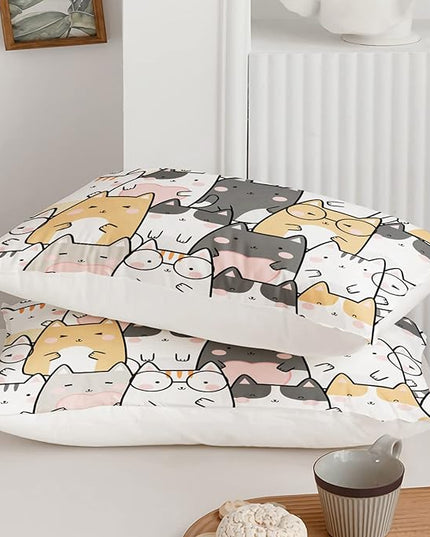 Kawaii Cat Comforter Queen Size,Cats Comforter Set for Kids Teens Girls Boys,3Pcs Bedding Set Printed Comforter with 2 Pillowcases,Down Alternative,Soft and Lightweight，Queen Size - LeafyLoom