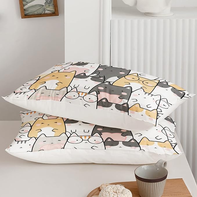 Kawaii Cat Comforter Queen Size,Cats Comforter Set for Kids Teens Girls Boys,3Pcs Bedding Set Printed Comforter with 2 Pillowcases,Down Alternative,Soft and Lightweight，Queen Size - LeafyLoom