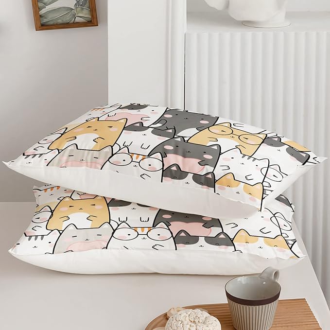 Kawaii Cat Comforter King Size,Cats Comforter Set for Kids Teens Girls Boys,3Pcs Bedding Set Printed Comforter with 2 Pillowcases,Down Alternative,Soft and Lightweight，King Size - LeafyLoom