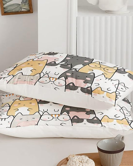 Kawaii Cat Comforter Twin Size,Cats Comforter Set for Kids Teens Girls Boys,3Pcs Bedding Set Printed Comforter with 2 Pillowcases,Down Alternative,Soft and Lightweight，Twin Size - LeafyLoom