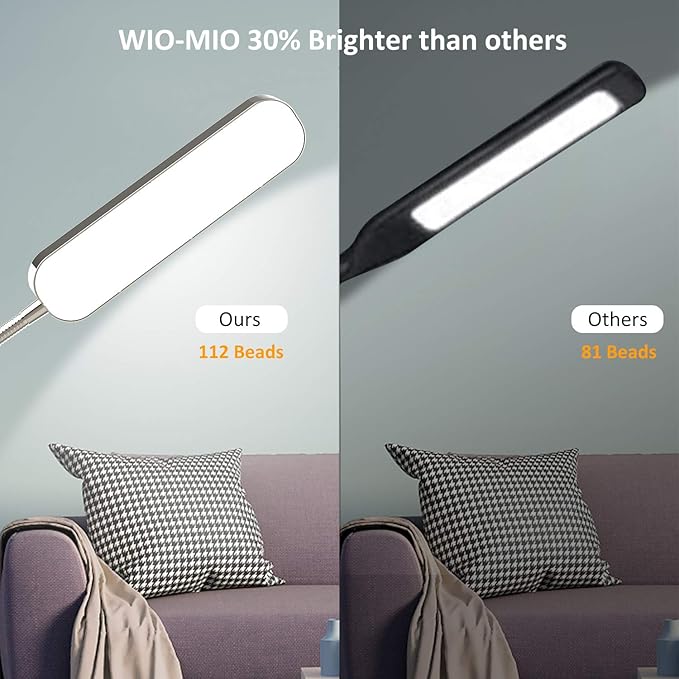 Floor Lamp, 15w/1000lm Bright LED Floor Lamp with Stepless Adjustable 3000K-6000K Colors and Dimmer, Remote and Touch Control Reading Lamp, Adjustable Gooseneck Floor Lamp for Living Room - LeafyLoom
