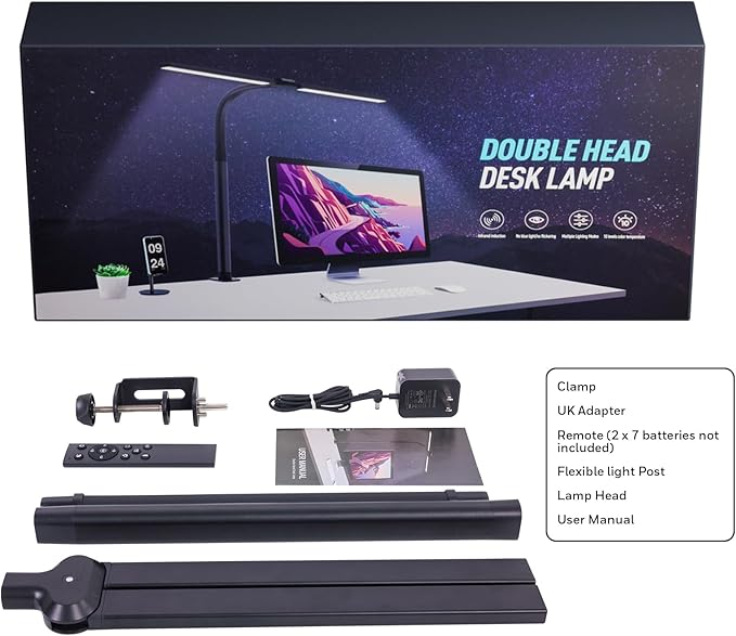 LED Desk Lamp for Home Office, Eye Caring Desk Light with Dimming Adjustable Flexible Gooseneck, Desk Lamp for Reading, Study, Workbench (Black) - LeafyLoom