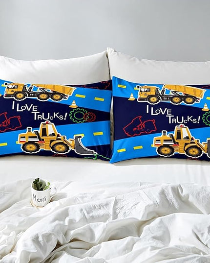 Truck Comforter Set Boys Full Down Comforter Kids Excavator Equipment Truck Bedding Set Construction Vehicle Quilt Duvet Set Cartoon Machinery Truck Gear Bulldozer Tractor Cars Duvet Set,Colorful - LeafyLoom