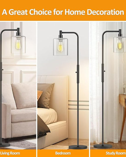 Stepless Dimmable Floor Lamps with Glass Lampshade Modern Standing Lamps with 6W LED Bulb Bright Corner Lamp Tall Pole Lamps for Living Room Bedroom Office Study Room Farmhouse, Black - LeafyLoom