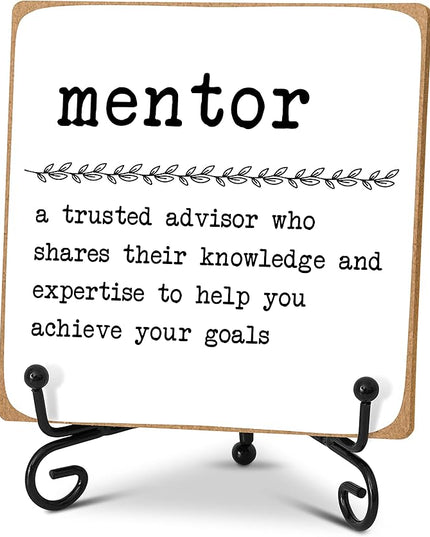 Mentor Definition Home Office Desk Decor Wood Plaque with Stand, Thank You Appreciation Gift for Mentor Boss Women Best Mom Teacher Motivational Desk Decor -A15 - LeafyLoom
