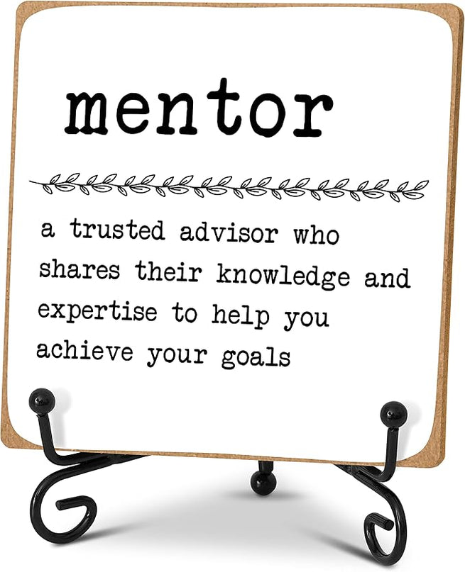 Mentor Definition Home Office Desk Decor Wood Plaque with Stand, Thank You Appreciation Gift for Mentor Boss Women Best Mom Teacher Motivational Desk Decor -A15 - LeafyLoom