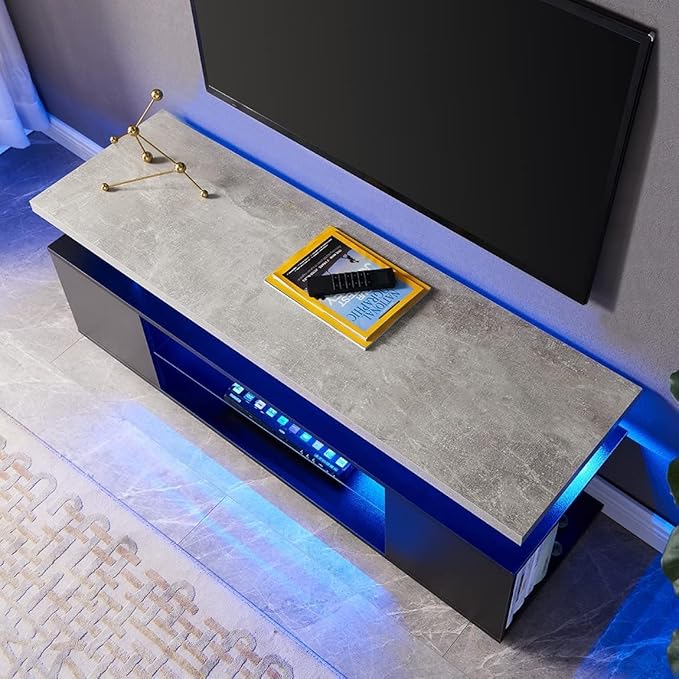 NicBex TV Stand for 65 Inch TV LED Gaming Entertainment Center Media Storage Console Table with Large Sliding Drawer & Side Cabinet for Living Room,Bedroom,51 Inch,Grey+Black - LeafyLoom
