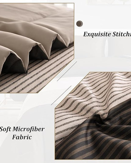 Brown Comforter Set King, Reversible Brown Striped Down Alternative Comforter for King Bed,3 Pieces (1 Comforter+2 Pillowcases), Soft Microfiber Bedding Duvet Set 104"×90" - LeafyLoom