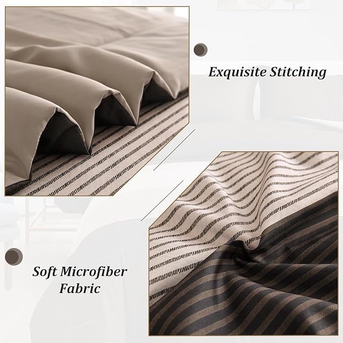 Brown Comforter Set King, Reversible Brown Striped Down Alternative Comforter for King Bed,3 Pieces (1 Comforter+2 Pillowcases), Soft Microfiber Bedding Duvet Set 104"×90" - LeafyLoom