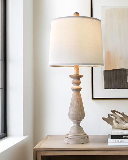 PORTRES 24.5" Mid Century Single Table Lamp for Living Room Farmhouse Linen Bedside Lamps for Bedroom Kids Room Dorm Office Rustic Lamps for End Table Nigntstand Resin - LeafyLoom