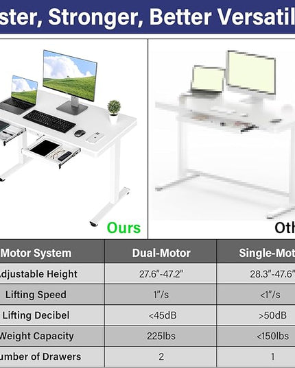 TOPSKY Electric Adjustable Standing Desk with Drawers and Charging USB Port, 47.2"x23.6" Whole-Piece Quick Install Computer Laptop Table for Home and Office (Rustic Brown, 47.2") - LeafyLoom