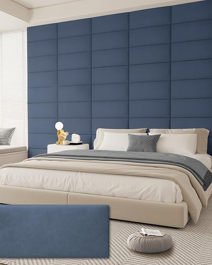 Twin Full Headboard, Wall Mounted Peel and Stick Headboard, Upholstered Leather Bed Headboard for Twin Size Bed, Floating Dorm Bedroom Tall Headboard Soundproof Wall Panels (6 Panels, 10"x24") - LeafyLoom