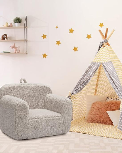 ALIMORDEN Kids Ultra-Soft Snuggle Foam Filled Chair, Toddler Cuddly Sherpa Reading Couch for Boys and Girls, Light Grey - LeafyLoom
