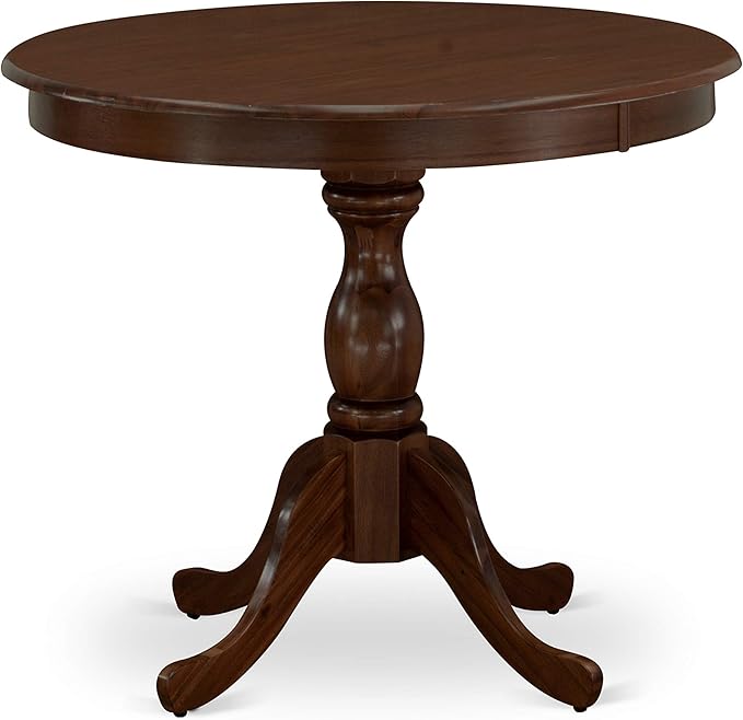 East West Furniture AMSI3-MAH-35 Antique 3 Piece Room Set Contains a Round Kitchen Table with Pedestal and 2 Doeskin Linen Fabric Parson Dining Chairs, 36x36 Inch - LeafyLoom