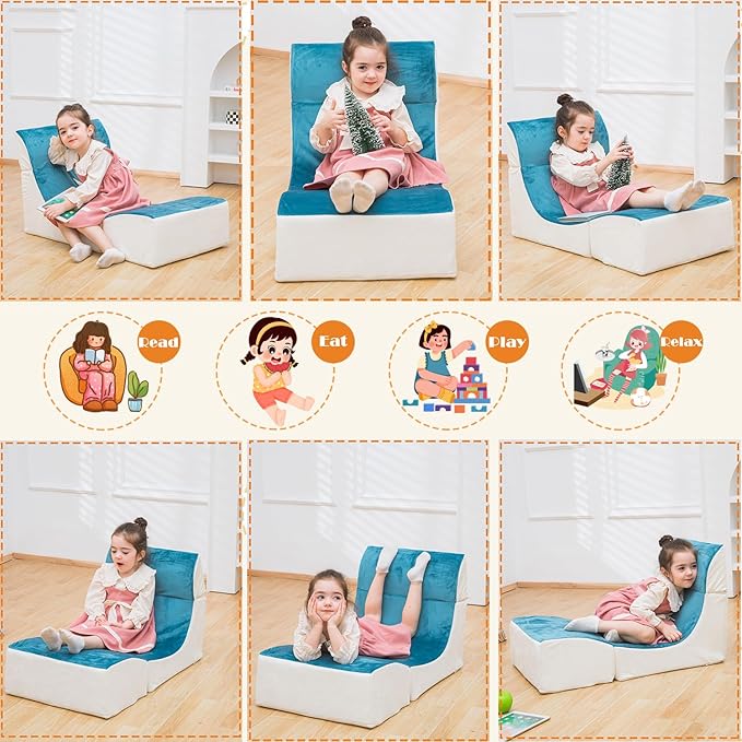 Kids Indoor Chaise Lounge Sofa Bed Foam Comfy Floor Chair for Boys and Girls Folding Lazy Sofa Couch with Back Support Comfy Reading Chair for Toddlers and Teens, Royal Blue - LeafyLoom
