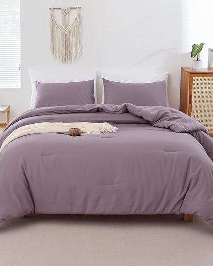 ROSGONIA King Size Comforter Set Dusty Purple, 3pcs (1 Boho Comforter & 2 Pillowcases) All Season Bedding Lightweight Bedspread Blanket Quilt - LeafyLoom