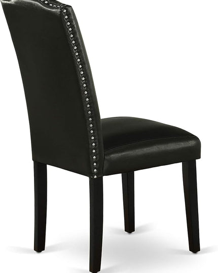 East West Furniture SHEN3-BLK-69 3 Piece Kitchen Table Set Contains a Round Dining Table with Pedestal and 2 Black Faux Leather Parson Dining Room Chairs, 42x42 Inch, Black - LeafyLoom