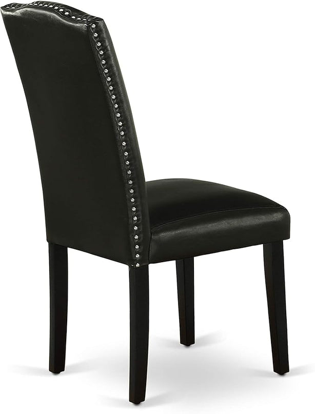 East West Furniture SHEN3-BLK-69 3 Piece Kitchen Table Set Contains a Round Dining Table with Pedestal and 2 Black Faux Leather Parson Dining Room Chairs, 42x42 Inch, Black - LeafyLoom