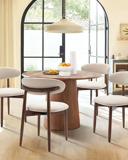 COLAMY Wooden Dining Chairs Set of 6, Modern Fabric Upholstered Kitchen Side Chairs, Farmhouse Dining Room Chair with Foot Pegs, Beige - LeafyLoom
