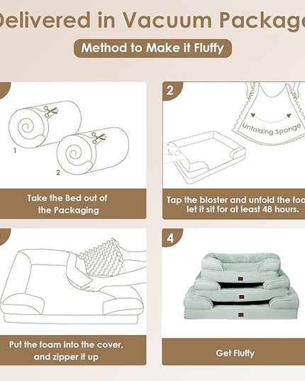 EHEYCIGA Orthopedic Dog Beds for Extra Large Dogs, Waterproof Memory Foam XXL Dog Bed with Sides, Non-Slip Bottom and Egg-Crate Foam Big Dog Couch Bed with Washable Removable Cover, Sage Green EHEYCIGA