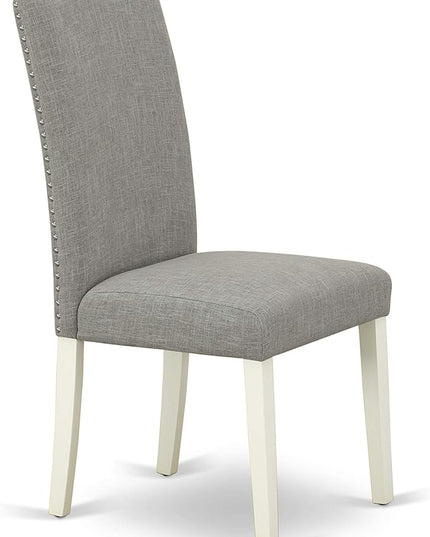 East West Furniture ANEN5-LWH-06 Antique 5 Piece Room Furniture Set Includes a Round Kitchen Table with Pedestal and 4 Dark Shitake Linen Fabric Parsons Dining Chairs, 36x36 Inch - LeafyLoom