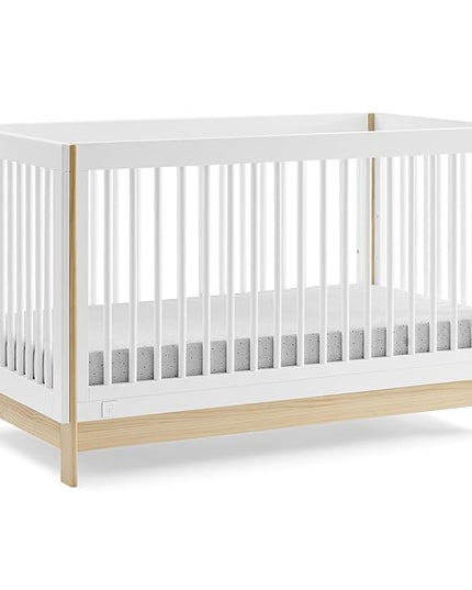 Delta Children babyGap Tate 4-in-1 Convertible Crib + Brannan Bear Bookcase with Bins + Brannan Bear Wall Shelf with 4 Hooks, Bianca White/Natural (Bundle) - LeafyLoom