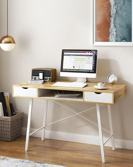 Need Computer Desk with Storage Desk Drawer Dressing Table,Writing Table Modern Desk with 2 Drawers, Makeup Vanity Table GCBG1019-ND, Oak - LeafyLoom