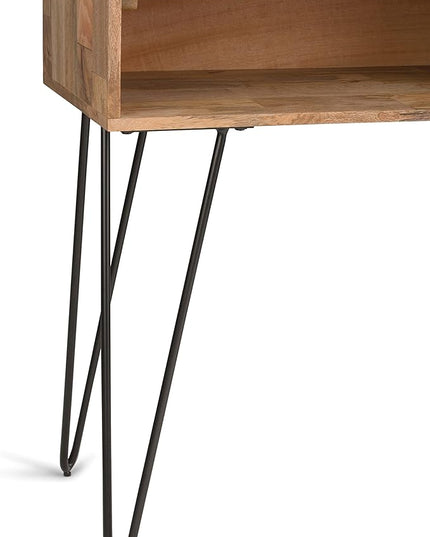 SIMPLIHOME Hunter SOLID WOOD and Metal 55 inch Wide Mid Century Modern Console Sofa Entryway Table in Natural with Storage, 2 Shelves, for the Living Room, Entryway and Bedroom - LeafyLoom
