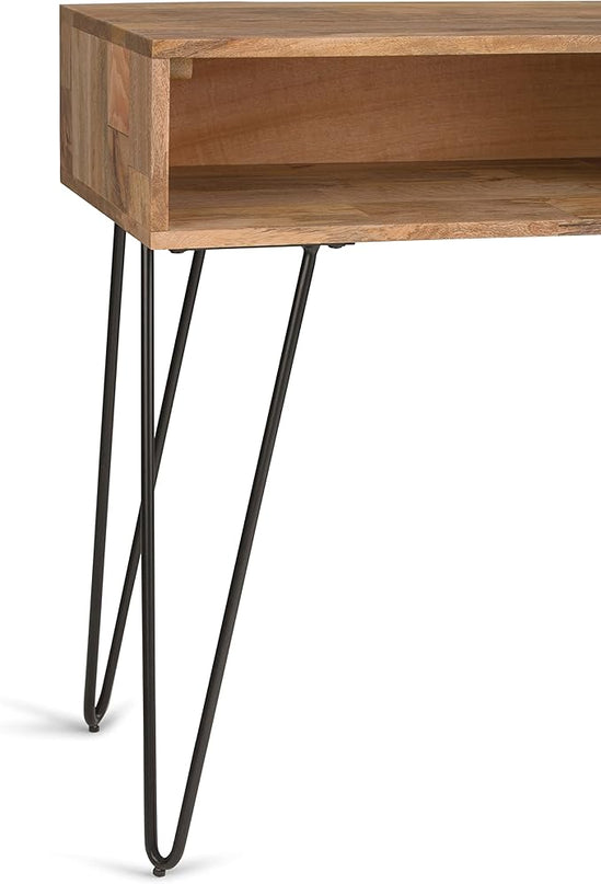 SIMPLIHOME Hunter SOLID WOOD and Metal 55 inch Wide Mid Century Modern Console Sofa Entryway Table in Natural with Storage, 2 Shelves, for the Living Room, Entryway and Bedroom - LeafyLoom