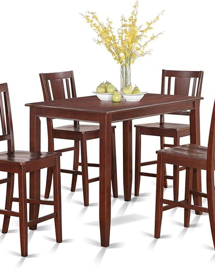 East West Furniture BUCK5-MAH-W Buckland 5 Piece Counter Height Set Includes a Rectangle Dining Room Table and 4 Wood Seat Chairs, 30x48 Inch - LeafyLoom