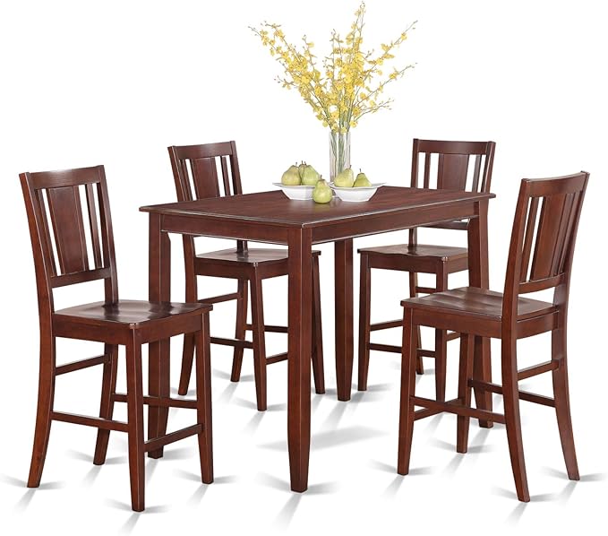 East West Furniture BUCK5-MAH-W Buckland 5 Piece Counter Height Set Includes a Rectangle Dining Room Table and 4 Wood Seat Chairs, 30x48 Inch - LeafyLoom