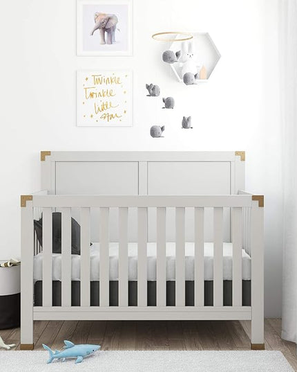 Baby Relax Miles 5-in-1 Convertible Crib for Nursery, Soft Gray - LeafyLoom