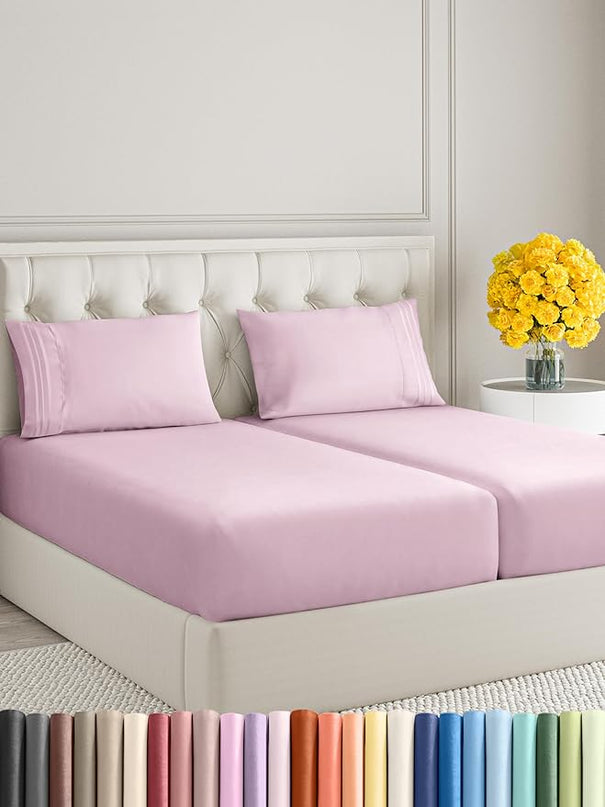 Split King Size 5 Piece Sheet Set - Comfy Breathable & Cooling Sheets - Hotel Luxury Bed Sheets for Women & Men - Deep Pockets, Easy-Fit, Soft & Wrinkle Free Sheets - Light Pink Oeko-Tex Bed Sheet Set - LeafyLoom