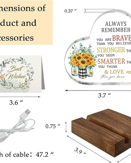 ACSENCETER Inspirational Gifts for Women Always Remember You are Braver Night Lights Acrylic Decoration Christmas Gift for Men Encouragement Cheer Up Gifts USB Night Lamp Keepsake Birthday Gift 3.7" - LeafyLoom