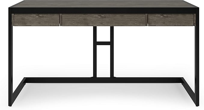 SIMPLIHOME Erina SOLID WOOD and Metal Modern Industrial 60 inch Wide Home Office Desk, Writing Table, Workstation, Study Table Furniture in Farmhouse Grey with 2 Drawers - LeafyLoom