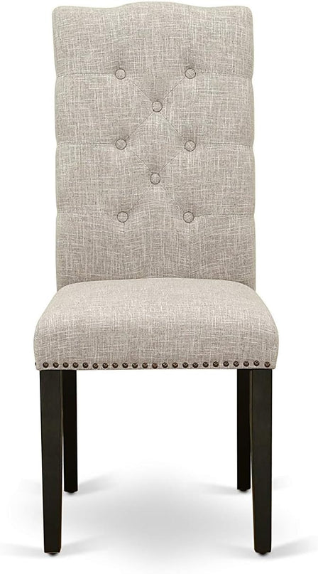 East West Furniture HBEL3-ABK-35 Hartland 3 Piece Kitchen Set Contains a Round Dining Table with Pedestal and 2 Doeskin Linen Fabric Upholstered Chairs, 42x42 Inch - LeafyLoom