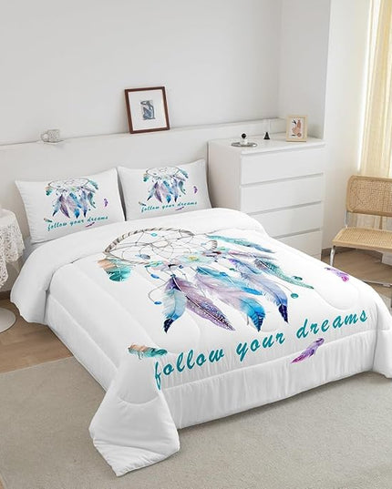Dreamcatcher Comforter Set Boho Dream Catcher Bedding Set for Kids Boys Girls Teens Decor Indian Hippie Feather Print Comforter Native American Duvet Set 3Pcs King Size - LeafyLoom