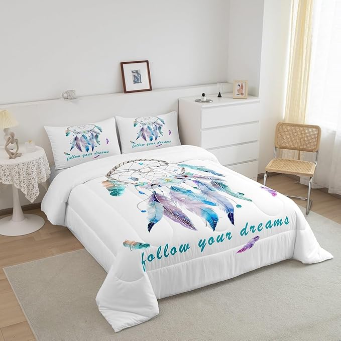 Dreamcatcher Comforter Set Boho Dream Catcher Bedding Set for Kids Boys Girls Teens Decor Indian Hippie Feather Print Comforter Native American Duvet Set 3Pcs King Size - LeafyLoom