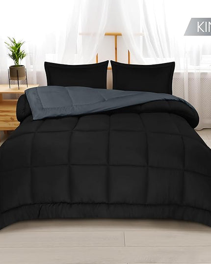 Utopia Bedding King Size Comforter Set with 2 Pillow Shams, Bedding Comforter Sets, Down Alternative Reversible Black/Grey Comforter, Soft and Comfortable, Machine Washable - LeafyLoom