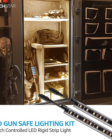 TORCHSTAR LED Safe Lighting Kit, (6) 12 Inch Linkable Light Bars + Rocker Switch + UL Power Adapter, 900LM, Input 100-240V, for Under Cabinet Gun Safe Locker Closet Showcase, 3000K Warm White TORCHSTAR
