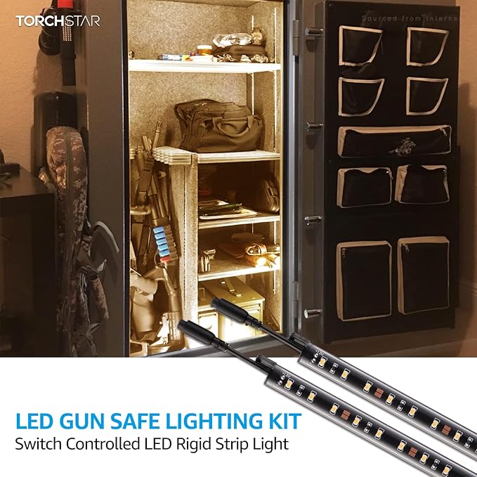 TORCHSTAR LED Safe Lighting Kit, (6) 12 Inch Linkable Light Bars + Rocker Switch + UL Power Adapter, 900LM, Input 100-240V, for Under Cabinet Gun Safe Locker Closet Showcase, 3000K Warm White TORCHSTAR