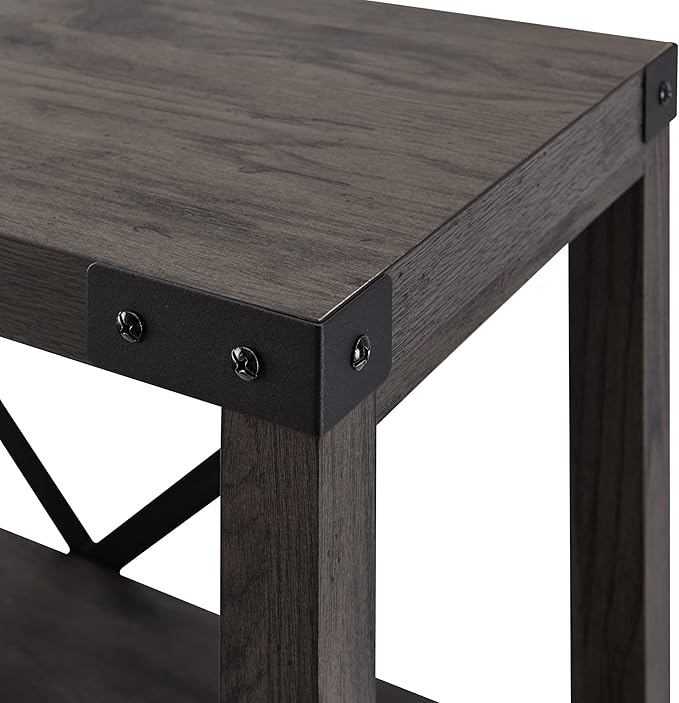 Walker Edison Andersen Urban Industrial Metal X-Back Bookshelf, 64 Inch, Sable Grey - LeafyLoom