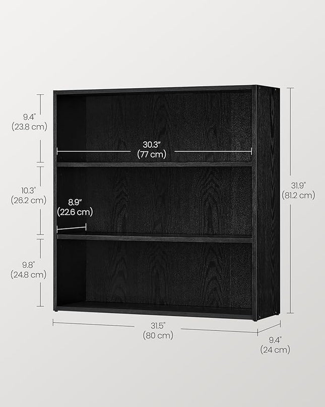VASAGLE Bookshelf, 31.5 Inches Wide, 3-Tier Open Bookcase with Adjustable Storage Shelves, Floor Standing Unit, Ebony Black ULBC173T56 - LeafyLoom