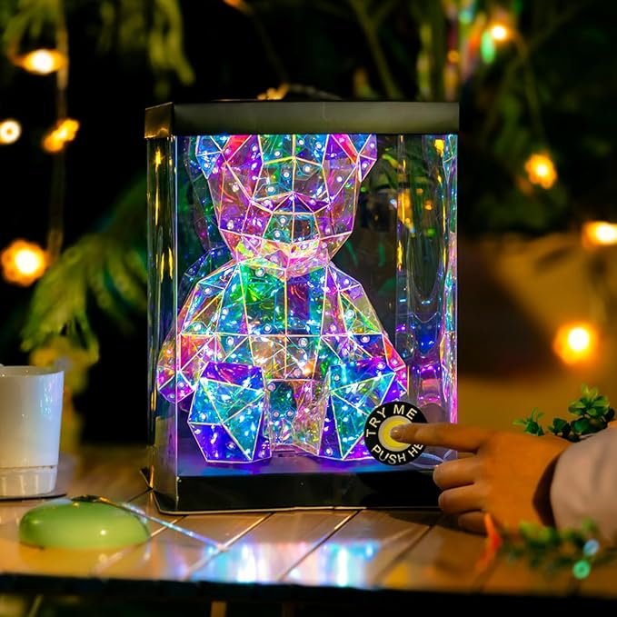 LED Colorful Teddy Bear Night Light, Kids Toys, Bedside Lamp, Mom Kids Birthday Valentine's Day Gift - Table Decoration - with USB Plug and Gift Box - LeafyLoom