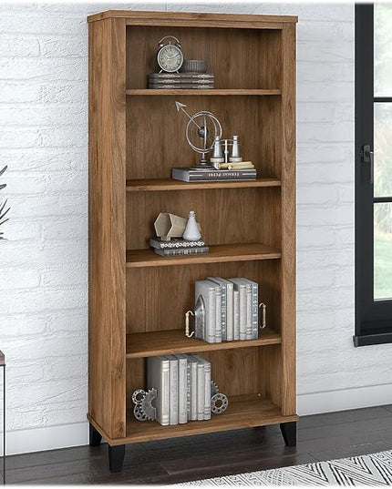 Bush Furniture Somerset 5-Shelf 65-inch H Bookcase, Fresh Walnut (WC81365) - LeafyLoom