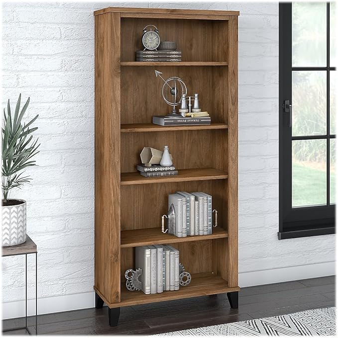 Bush Furniture Somerset 5-Shelf 65-inch H Bookcase, Fresh Walnut (WC81365) - LeafyLoom