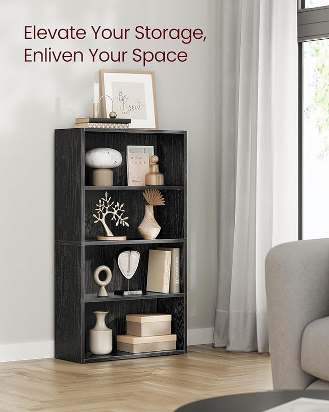 VASAGLE Bookshelf, 23.6 Inches Wide, 4-Tier Open Bookcase with Adjustable Storage Shelves, Floor Standing Unit, Ebony Black ULBC164T56 - LeafyLoom