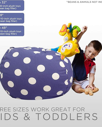 Aubliss Stuffed Animal Storage Bean Bag Chair Cover (No Beans), Stuff and Sit Storage Bean Bag for Kids Toy Storage, X-Large 48"-Canvas Dot Navy - LeafyLoom