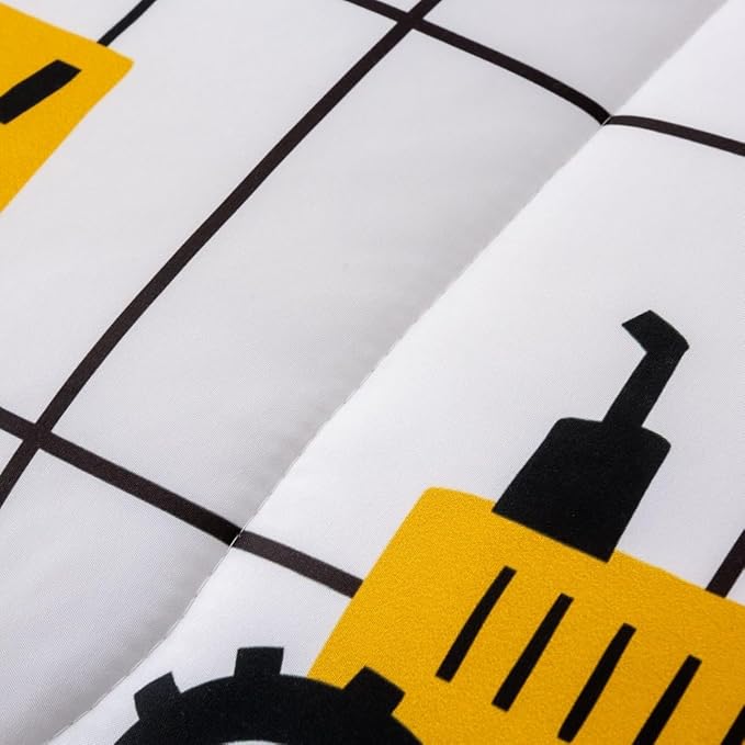 Feelyou Construction Truck Comforter Set Full Size Kids Machinery Truck Excavators Vehicles Comforter for Boys Teens Cartoon Tractor Bedding Set Excavator Tractor Plaid Grid White Duvet Set Quilt Set - LeafyLoom